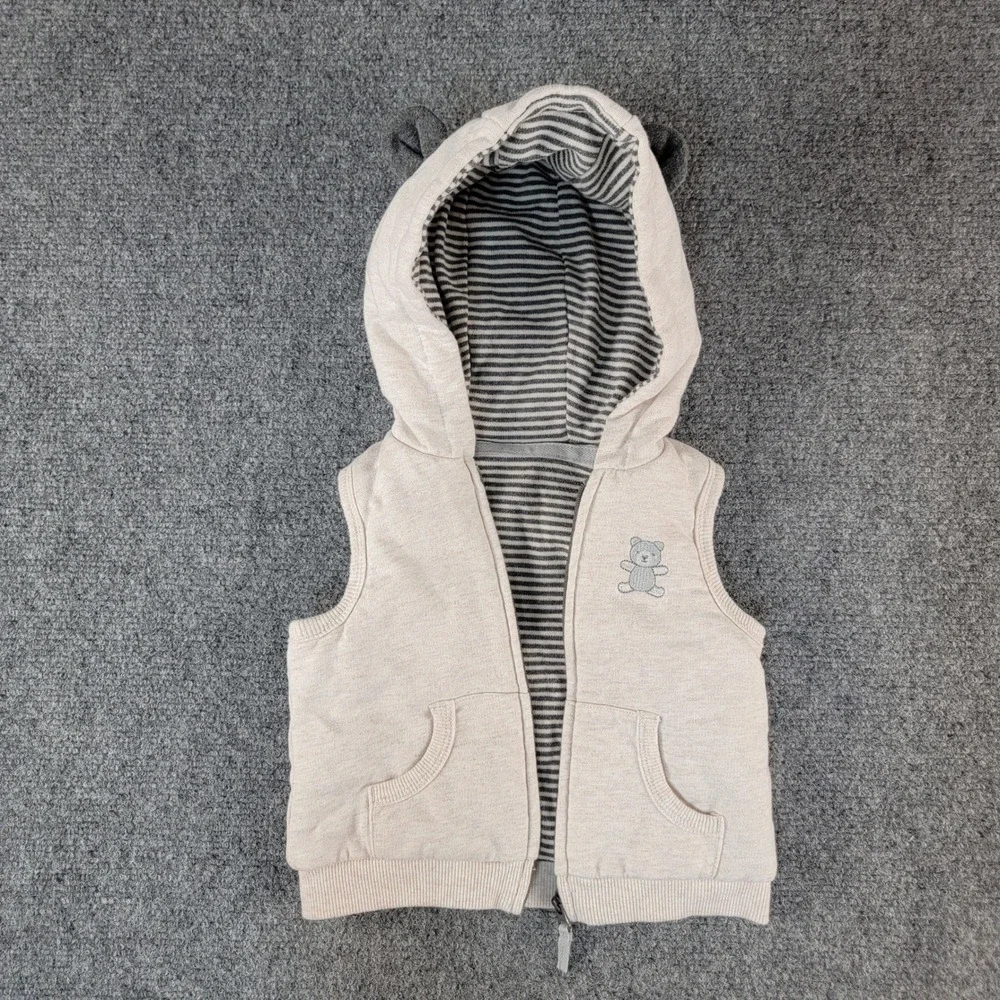 Carters Baby Vest Oatmeal Heather Hooded Teddy‎ Bear Ears Zip Up 9M LCE15526